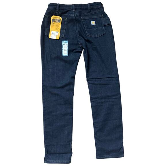 NWT Women’s Carhartt Rugged Flex Relaxed Fit Fleece Jeans Size 4 Dark Mid-Rise - Picture 2 of 5